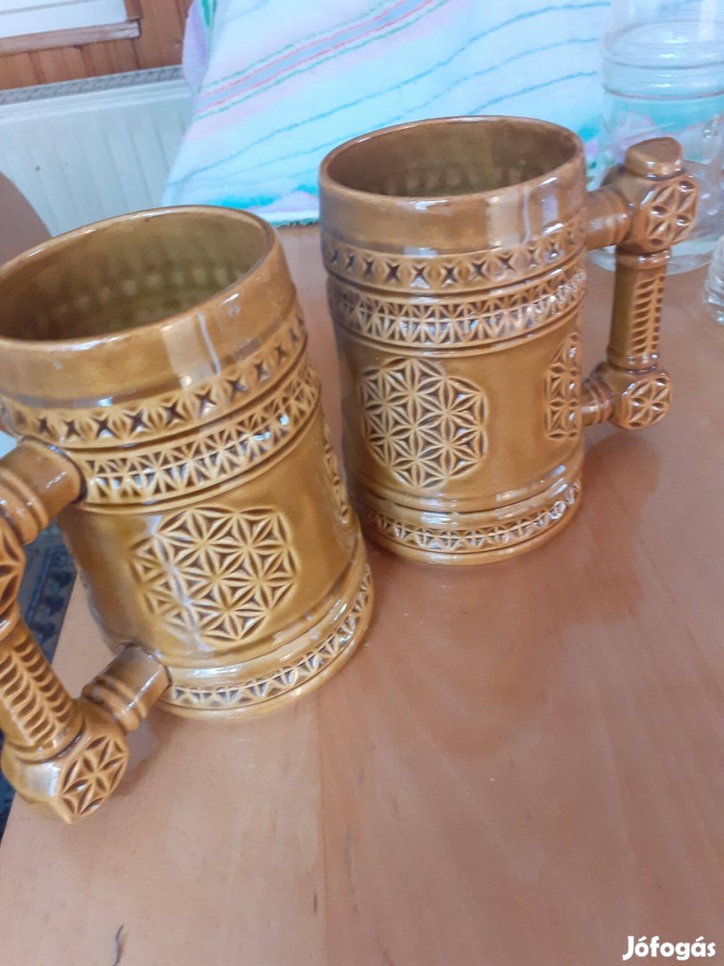 Régi kerámia sörös korsó jelzett hibátlan