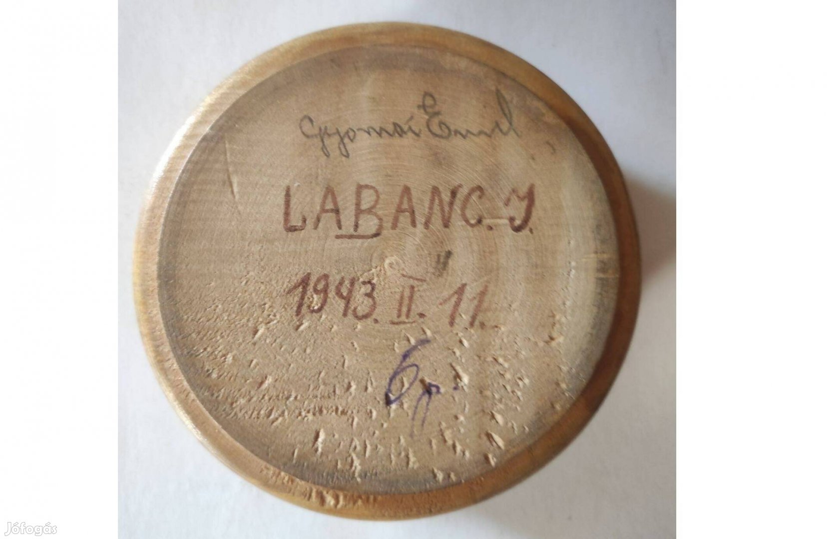 Régi kerek fa dobozka 1943, 12 cm