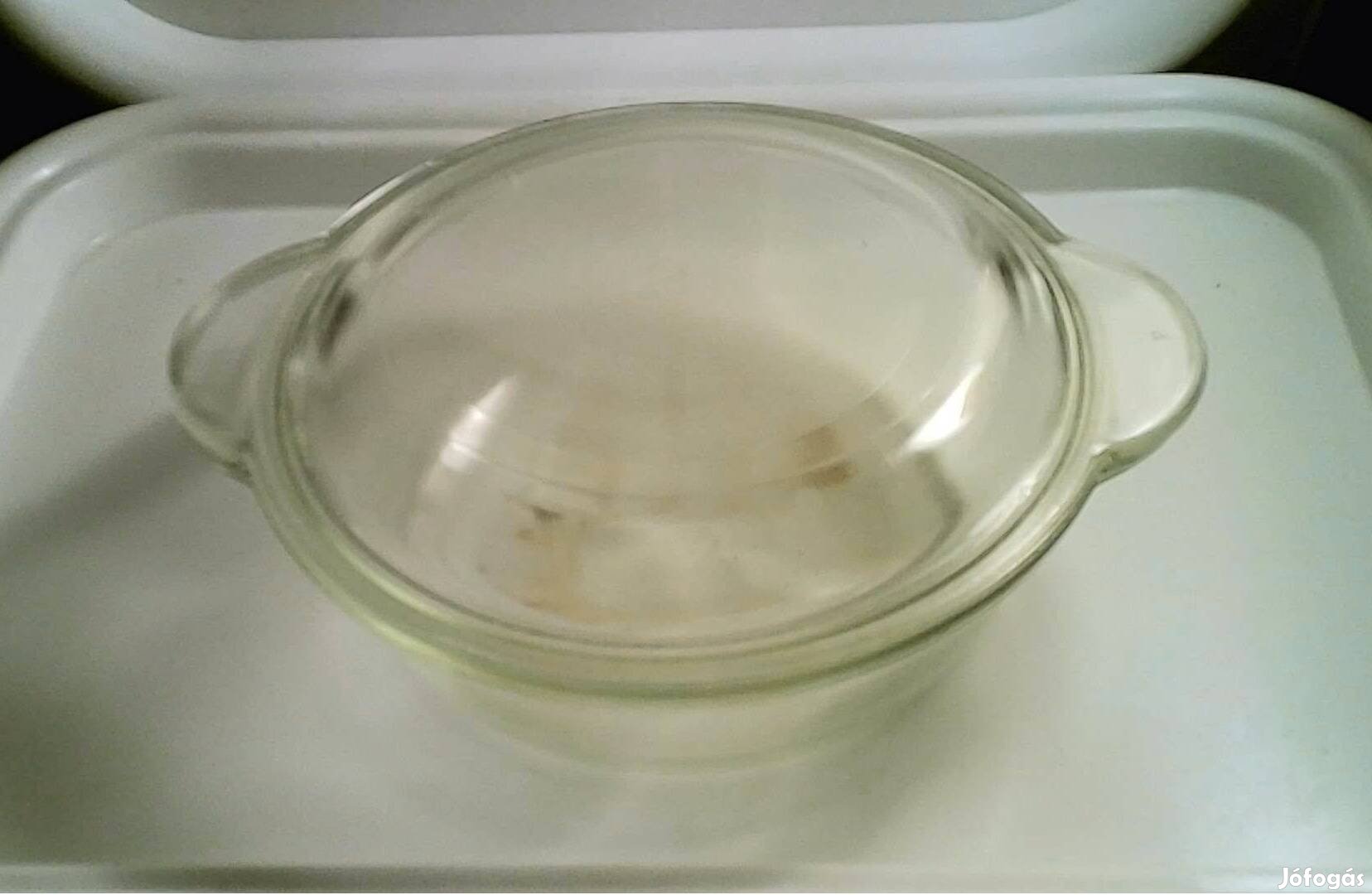 Régi kerek jénai tál tetővel, 16 cm