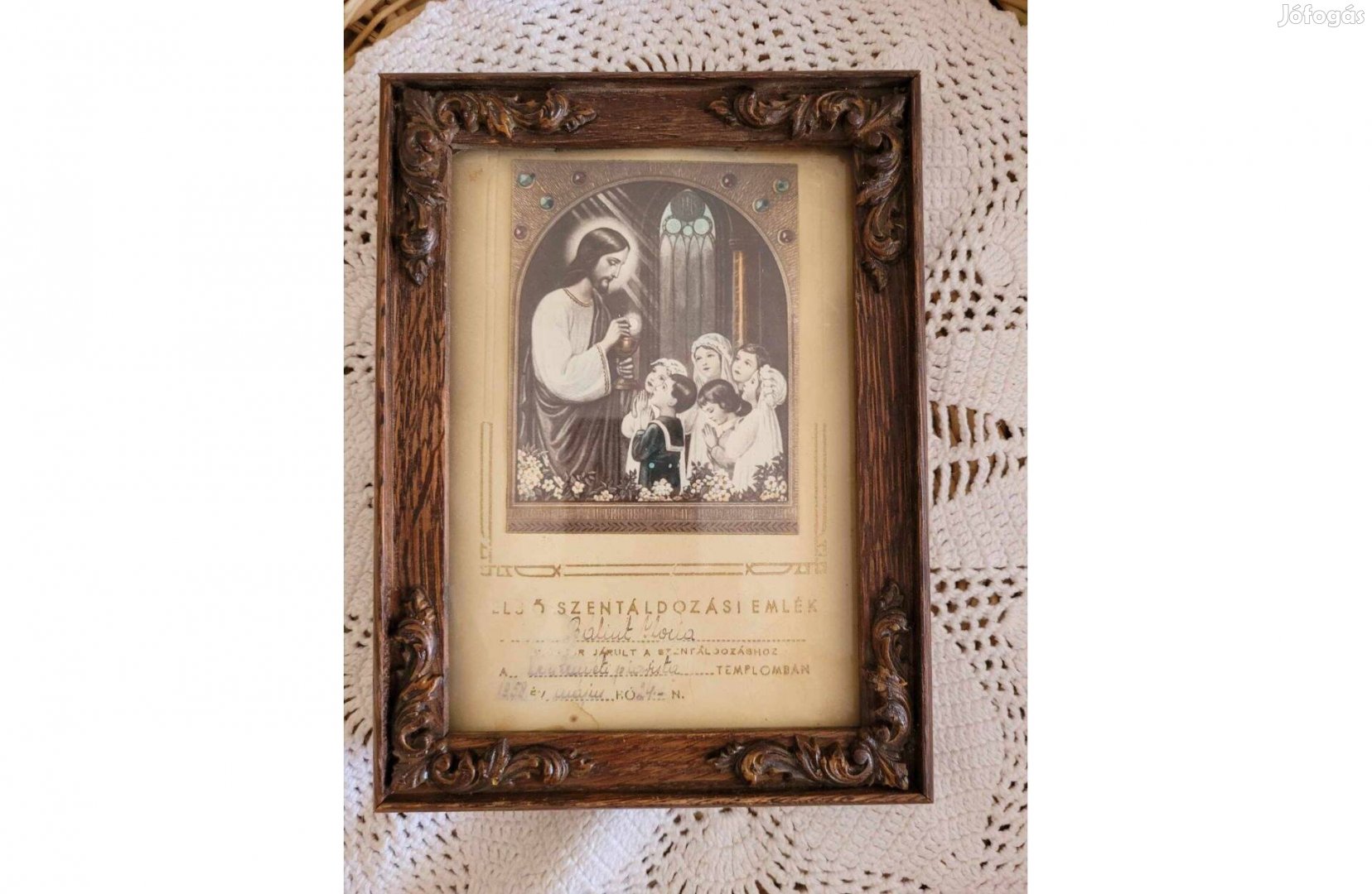 Régi keretezett elsőáldozási emlékkép 1958-ból