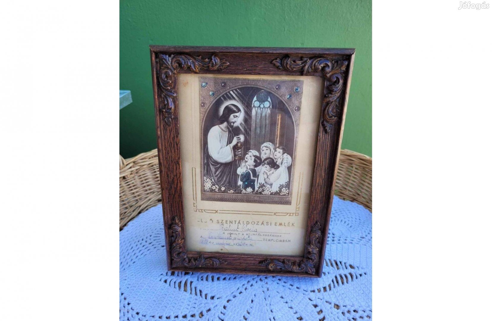 Régi keretezett elsőáldozási emlékkép 1958-ból