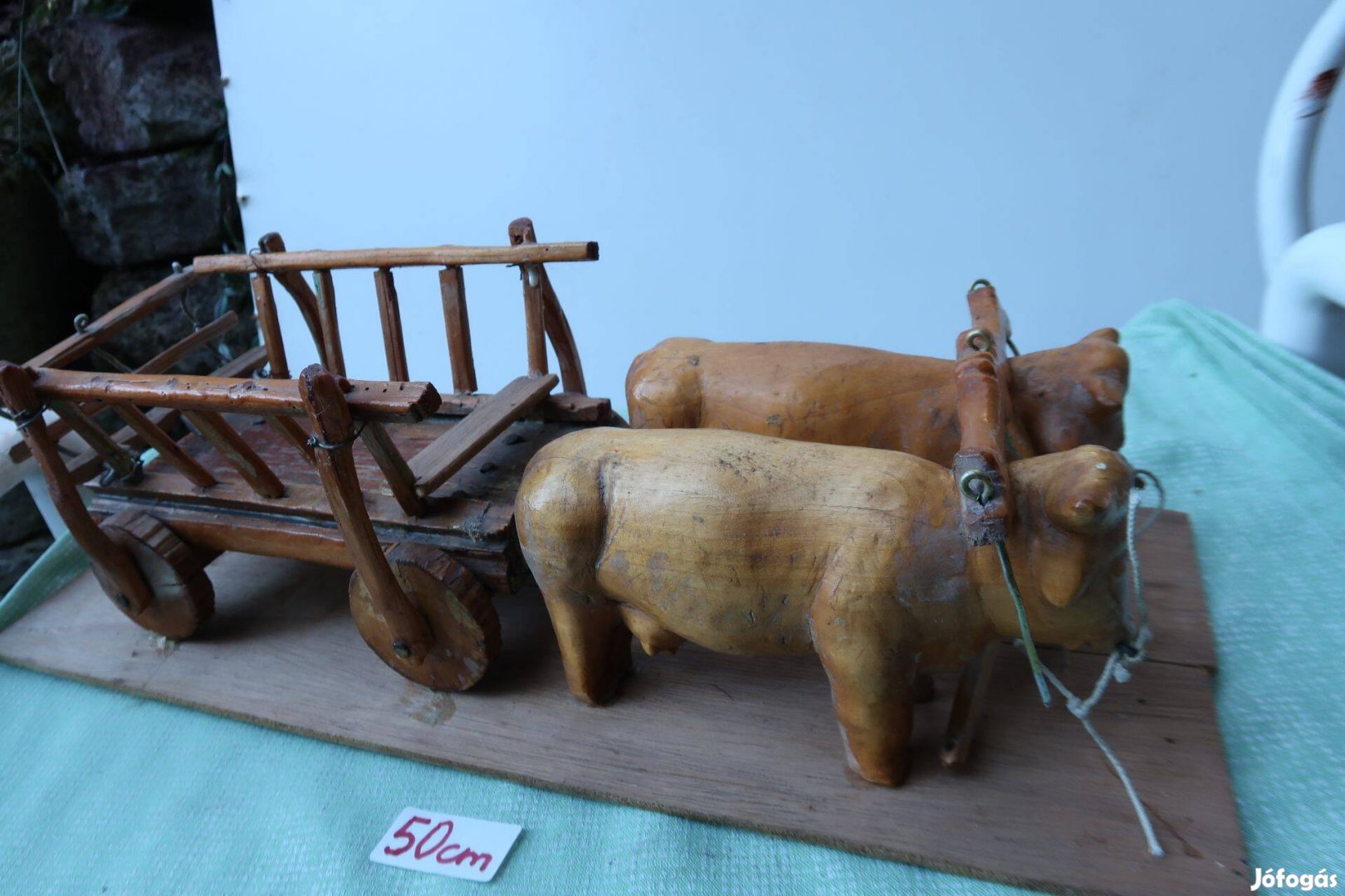 Régi kézifaragású kétőkrős szekér 50 cm-es