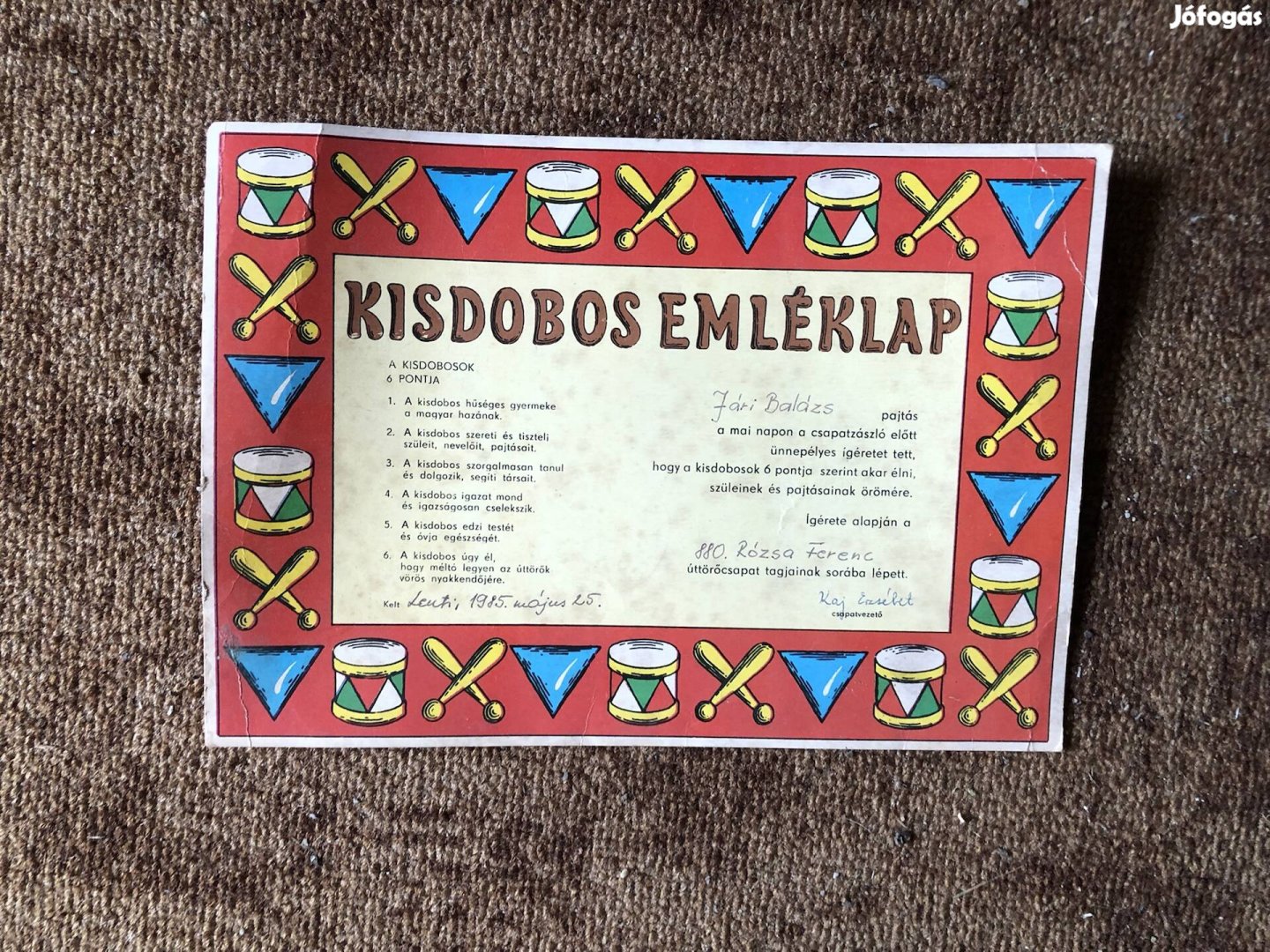 Régi kisdobos emléklap 1000 Ft 