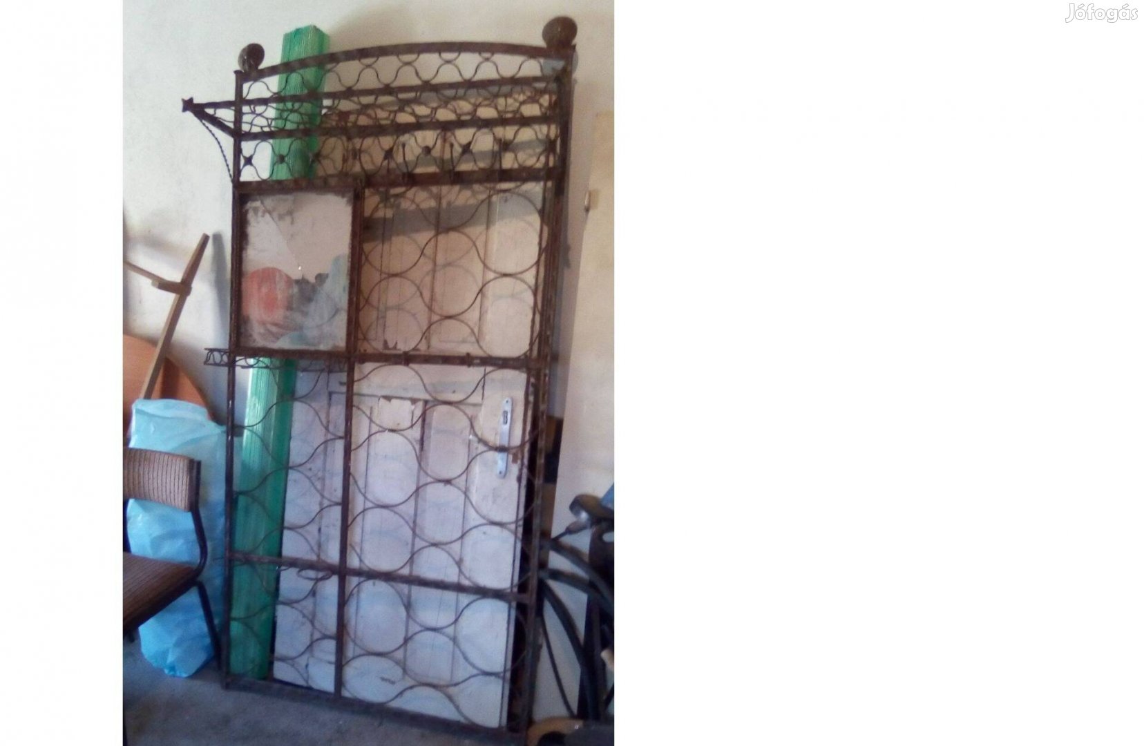 Régi kovácsoltvas polcos akasztós előszobafal tükröt
