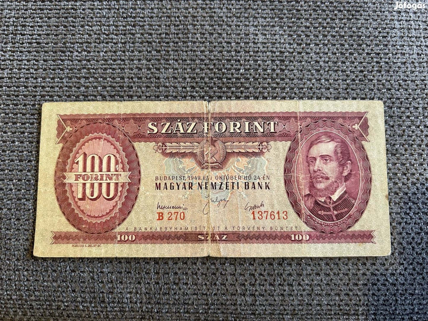 Régi magyar papírpénz bankjegy 1949 100 Ft Forint