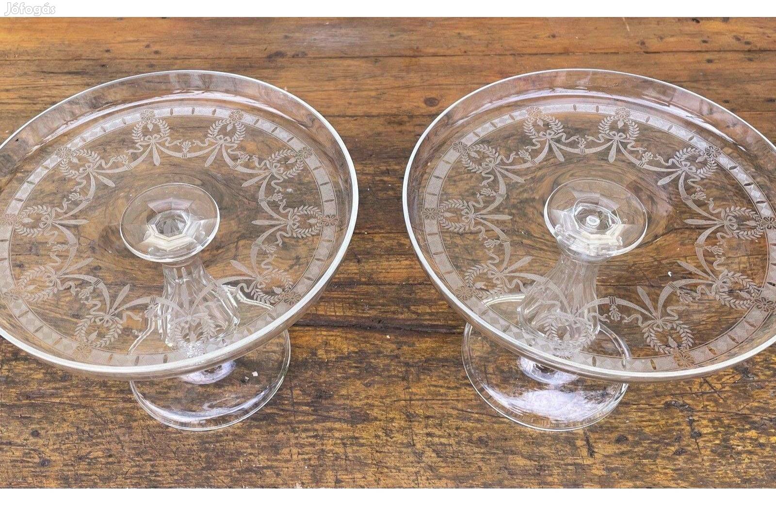 Régi metszett üveg tortatartó gyümölcs tartó kínáló