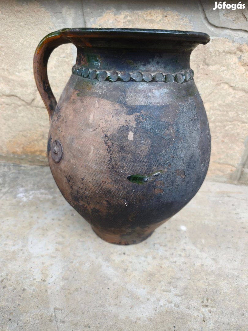 Régi nagyméretü népi kerámia korsó , 34 cm