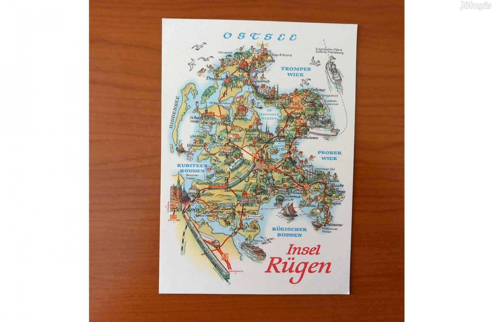 Régi német képeslap 70-es évek, térképes - Insel Rügen