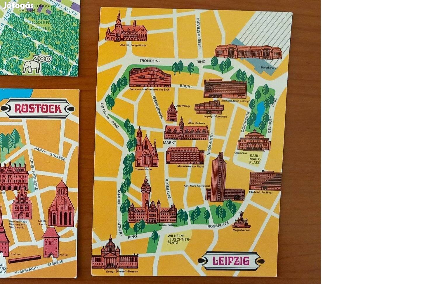 Régi német képeslap 70-es évek, térképes - Lipcse, Leipzig