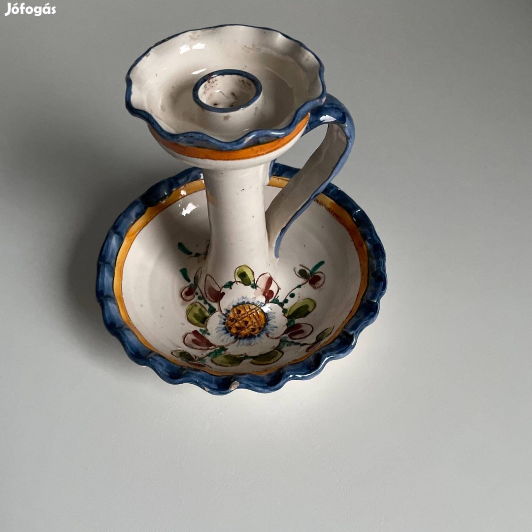 Régi német kézzel festett porcelán gyertya tató