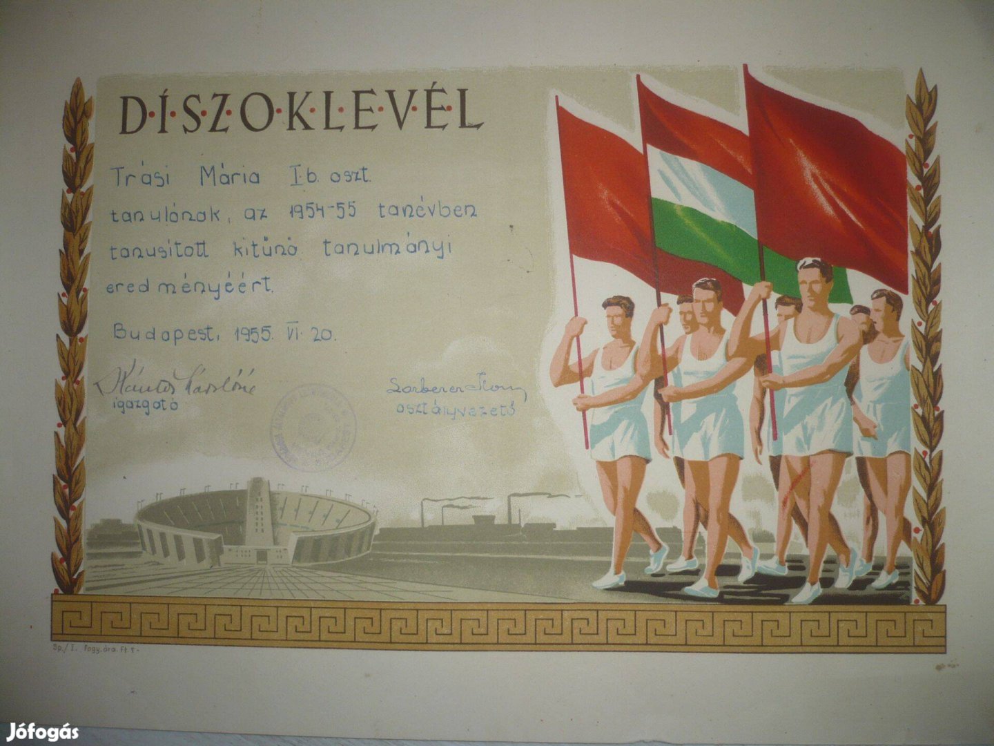 Régi oklevél rákosi kor kítünő tanulmányért 1955