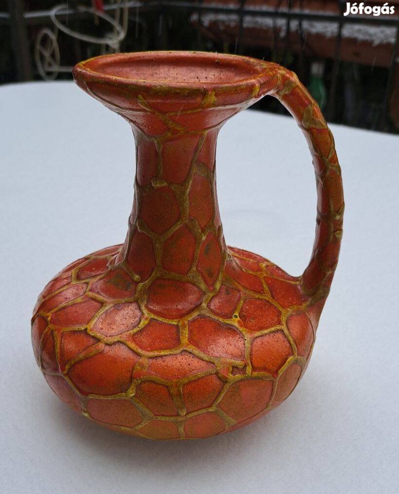 Régi retro Majoros János kerámia asztali dísz füles váza
