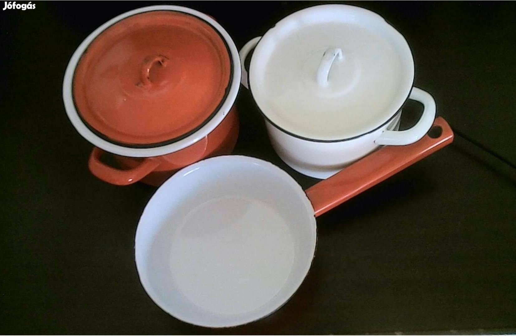 Régi retro bonyhádi edény szett: 2 fazék, 1 serpenyő