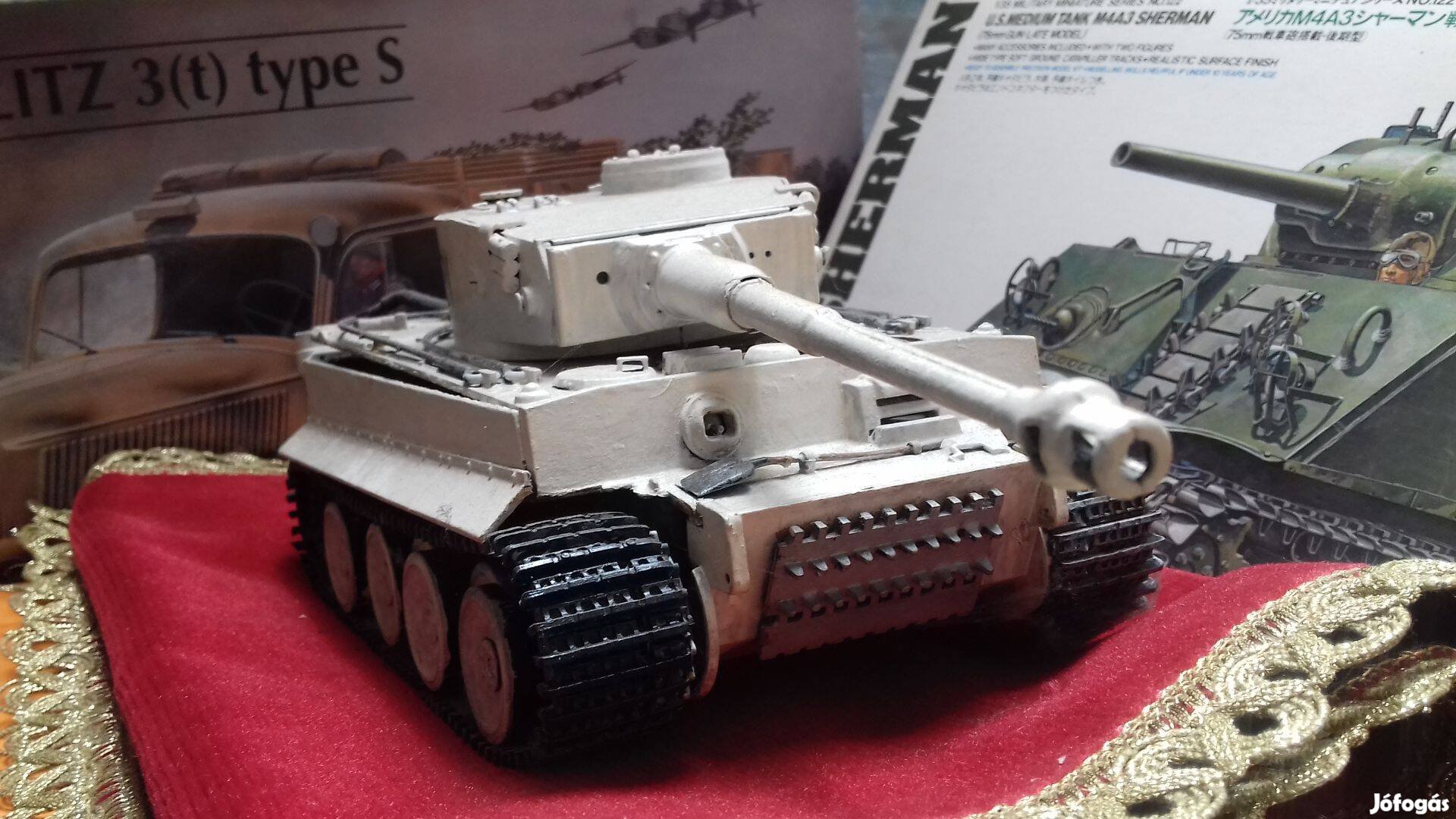 Régi retro makett Terepasztalhoz vitrinbe Fehér 26 cm Tigris tank hoss