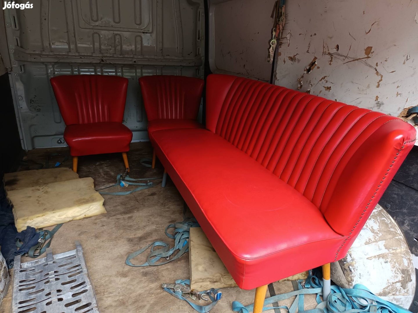 Régi retro piros ülő, kanapé 2db fotellal