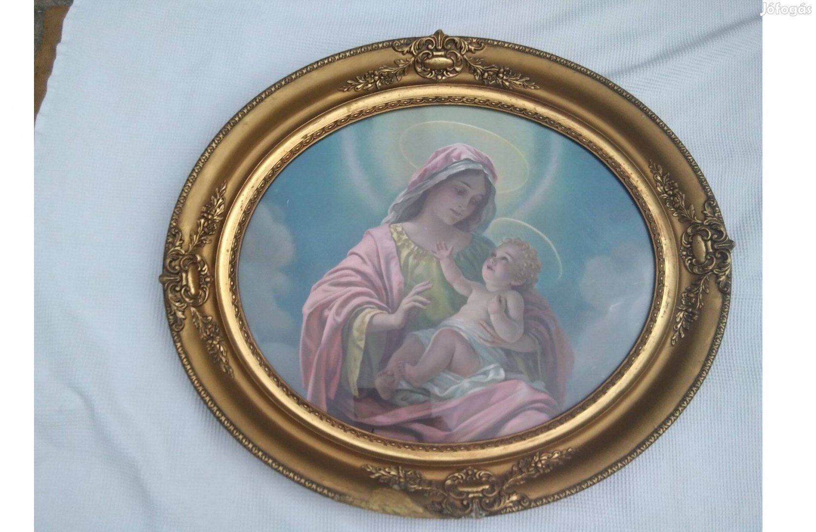 Régi szép akvarell szentkép, ovális keretben (tükör keretnek)