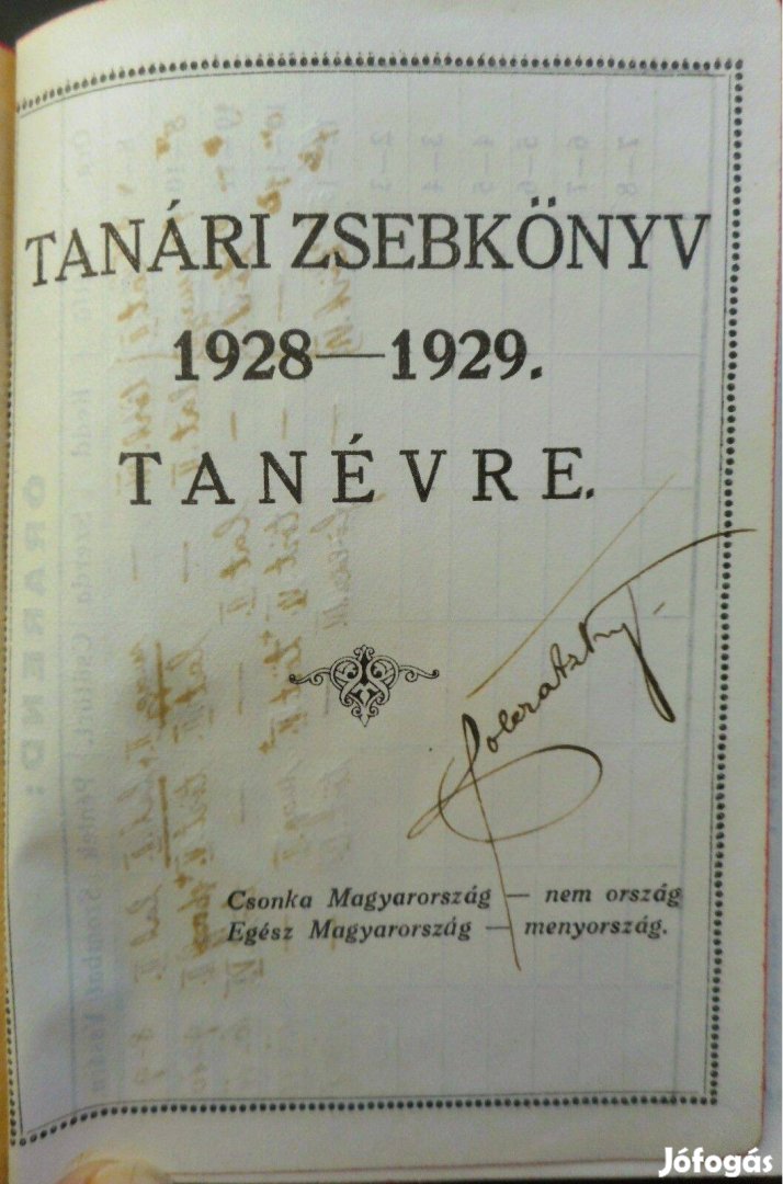 Régi tanári zsebkönyv, dedikált (Boleratzky 1928 , Zalaegerszeg)