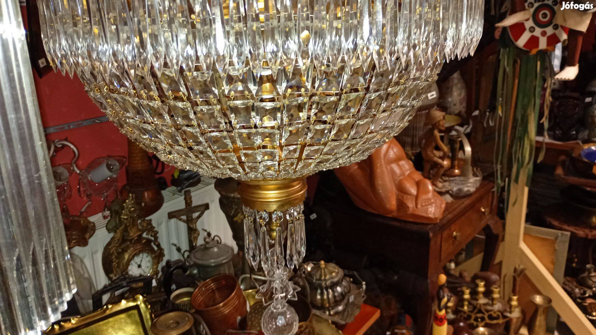 Régi tűzaranyozott kristály kosaras csillár