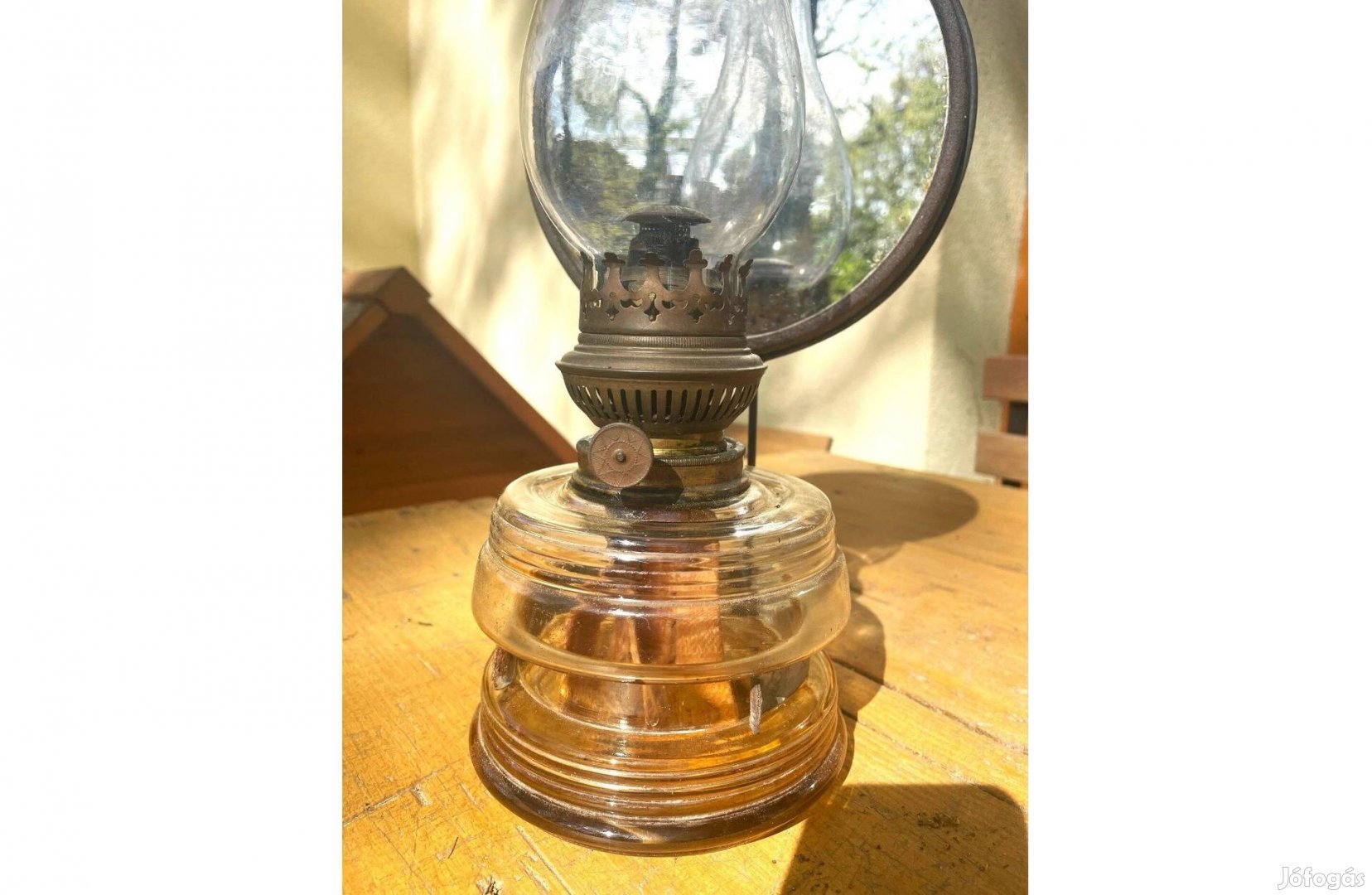 Régi vintage nagyméretű tükrös üveg petróleum lámpa fali asztali lámpa