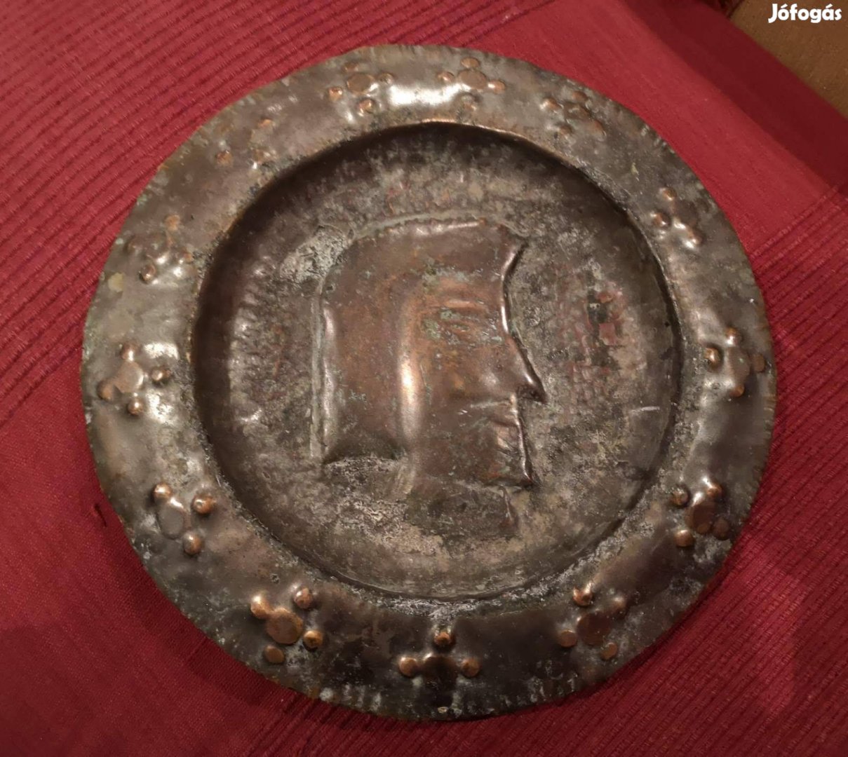 Régi vörösréz tál, tányér 27 cm * 2 cm