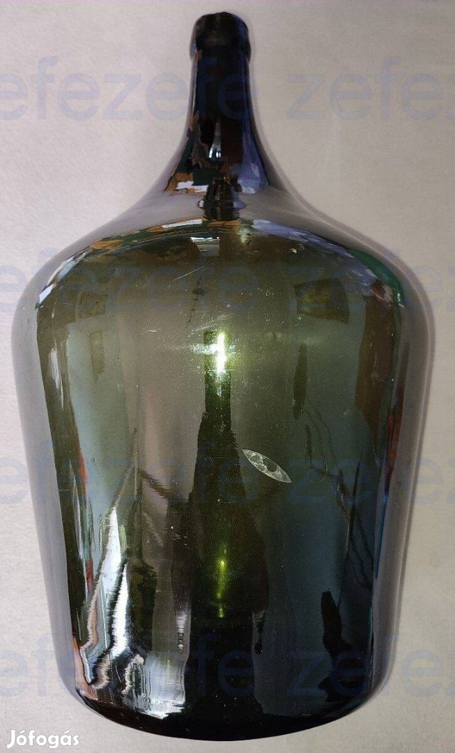 Régi zöld boros demizson üveg palack (3.)