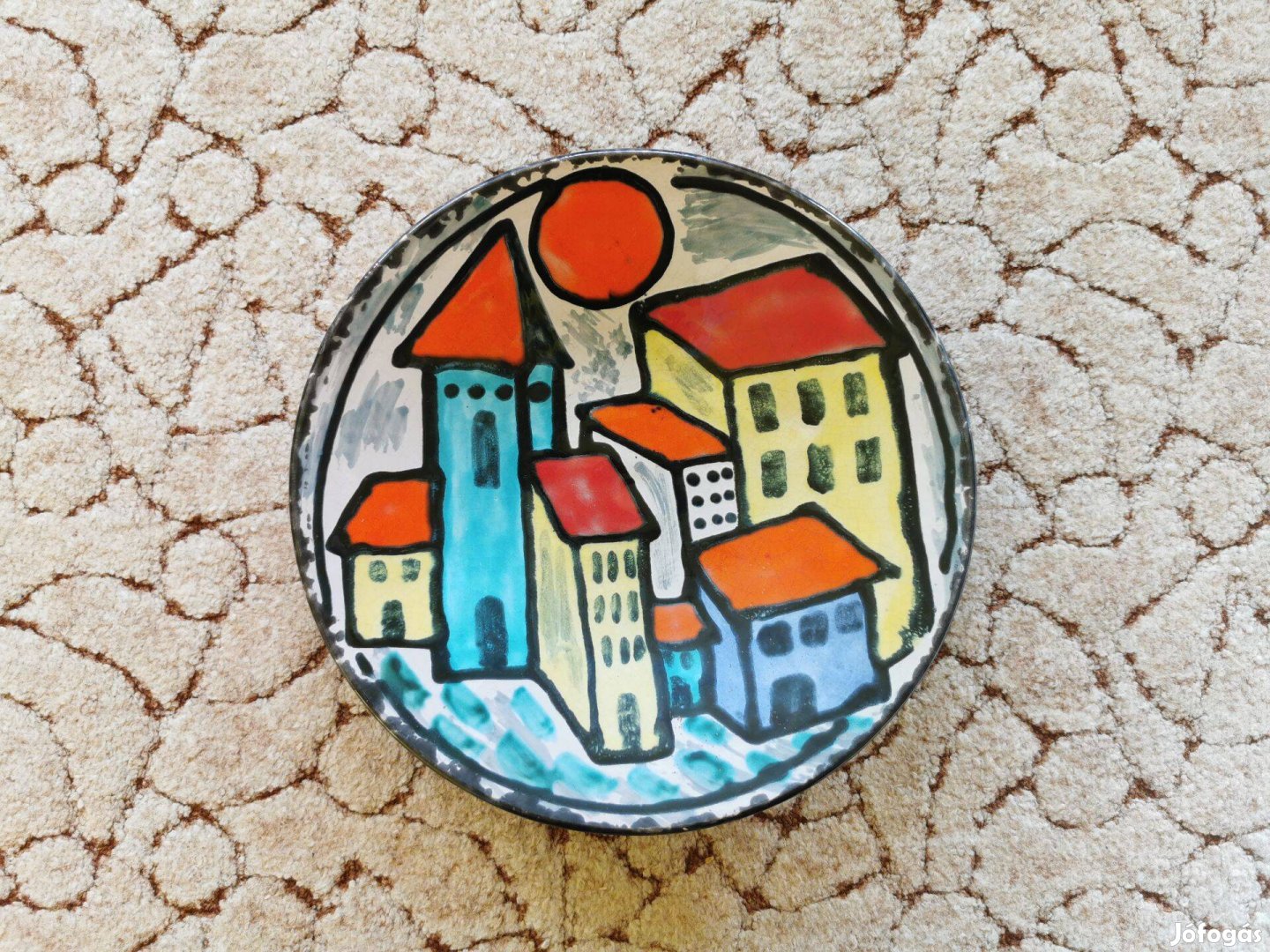 Reguly kerámia falitányér Retro, kézzel festett városkép