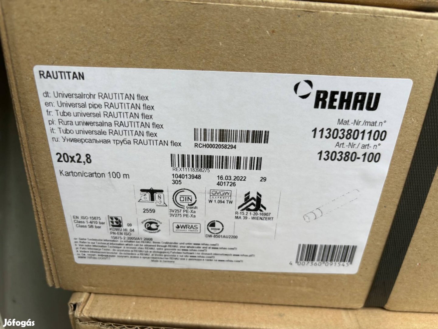 Rehau rautitan flex 20x2,8 mm cső 100 fm/tekercs