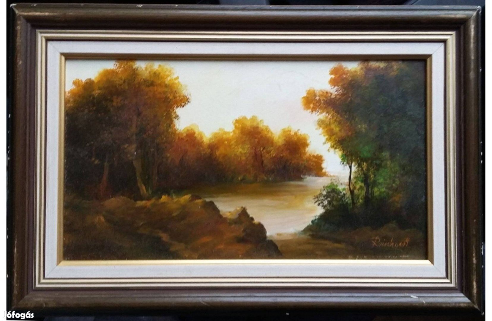 Reinhardt István: Őszi folyópart, 17x30 cm
