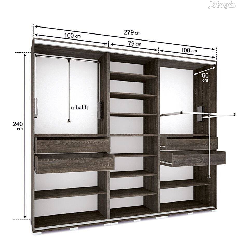 Remek Vétel! 279 cm-es Bond Ruhásszekrény, Ruhaliftekkel eladó!