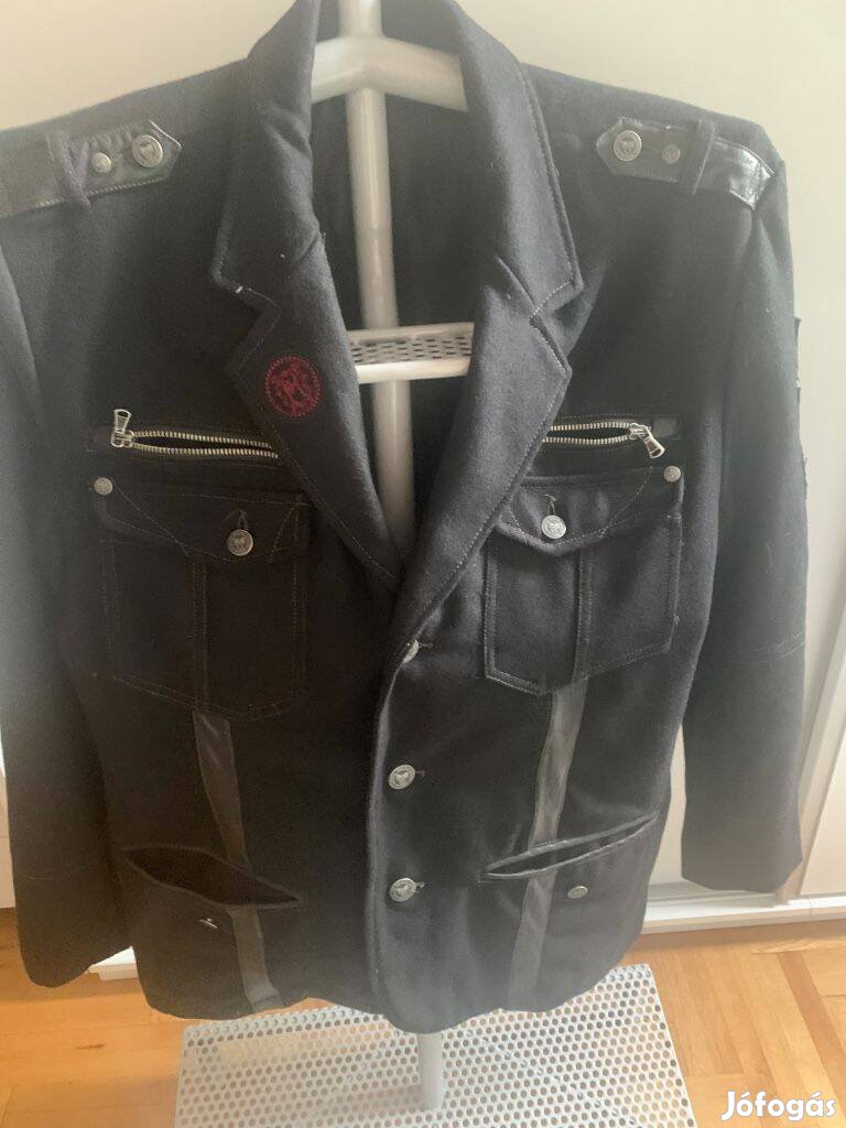 Remetee fekete gyapjú katonai gombos hímzett SAS kabát