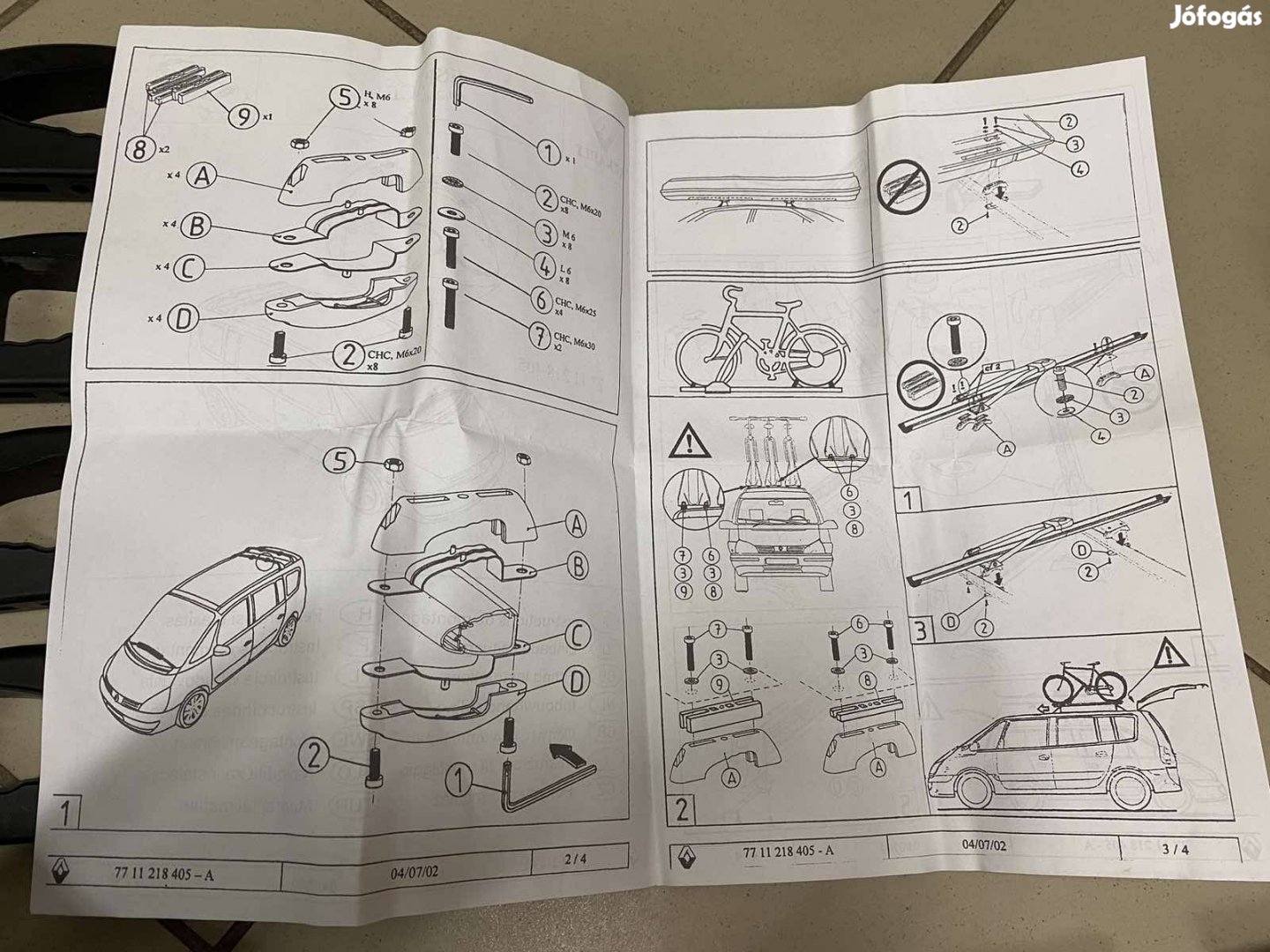 Renault Espace Mk4 tetőcsomagtartó adapter