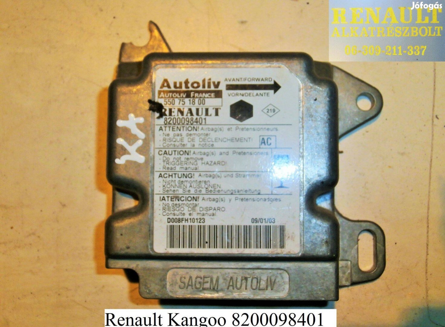 Renault Kangoo légzsák indító 8200098401