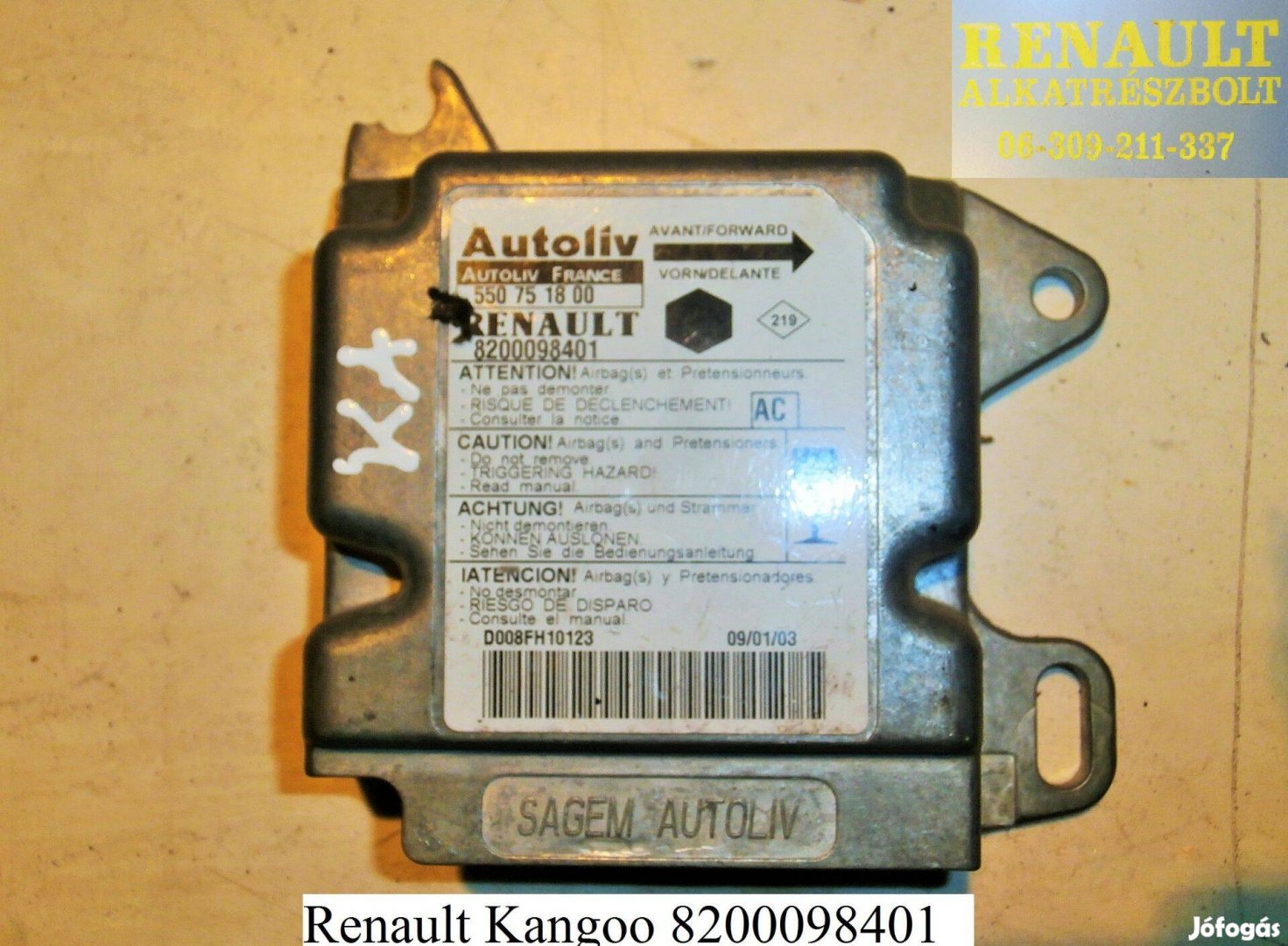 Renault Kangoo légzsák indító 8200098401