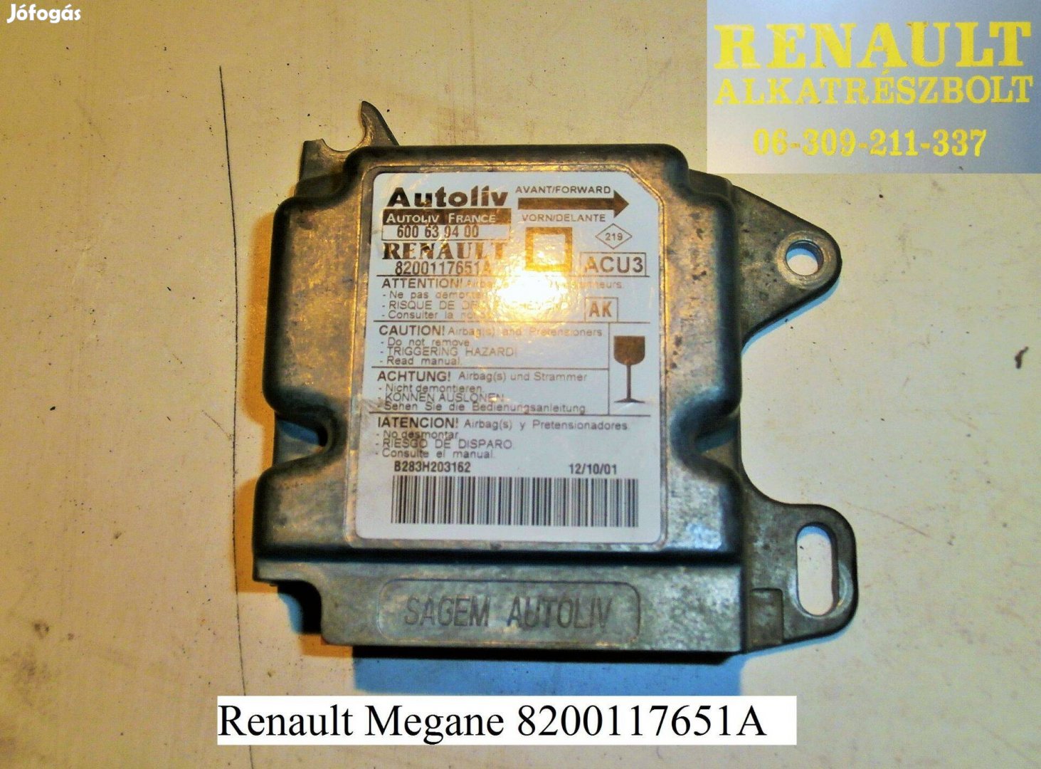 Renault Megane I. légzsák indító 8200117651A