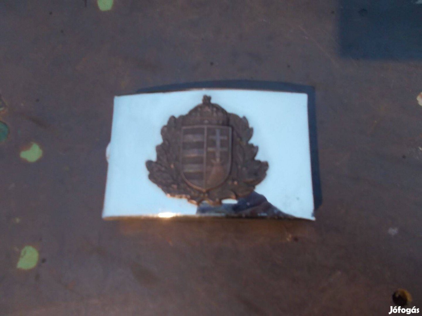 Rendőrségi krómozott övcsat újszerű bronz címer széles övhöz