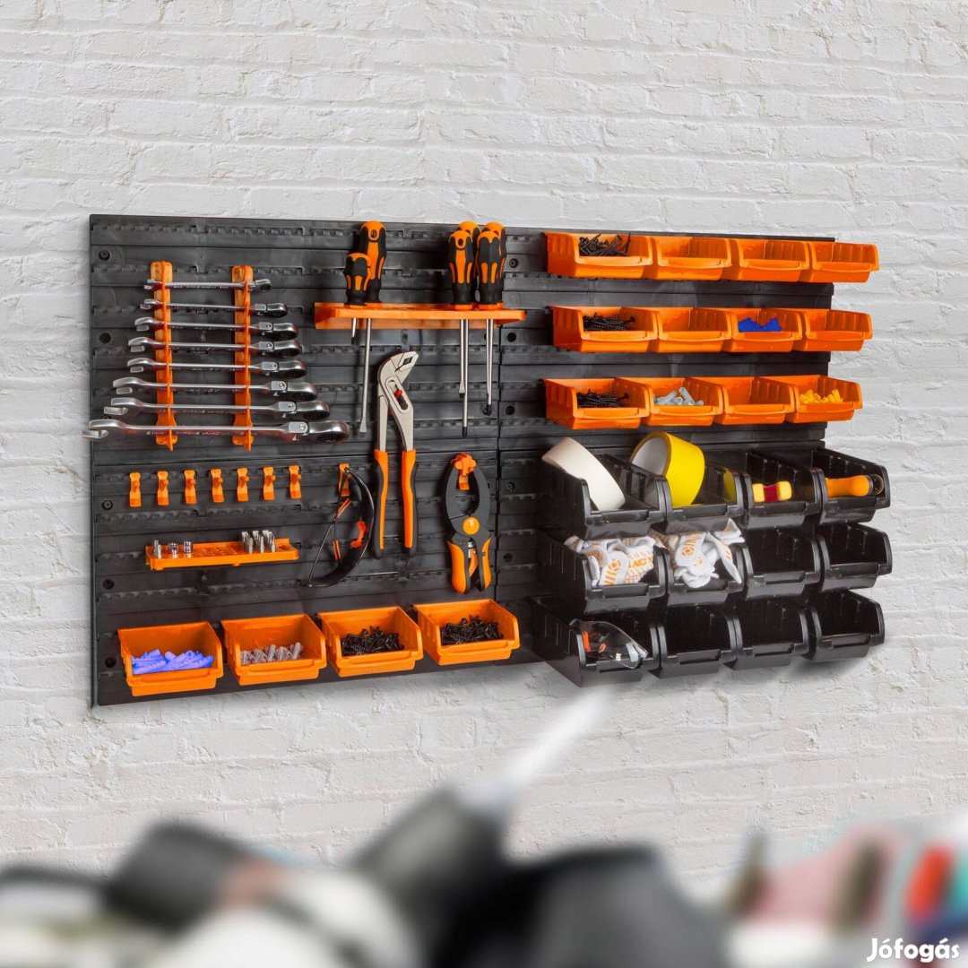 Rendszerező Fali polc 4 db 47,5x27cm tábla 28db tároló doboz