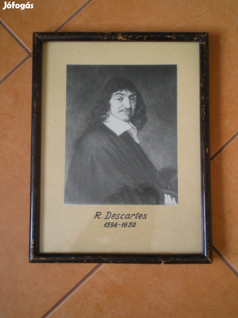 René Descartes keretezett falikép üveglap mögött