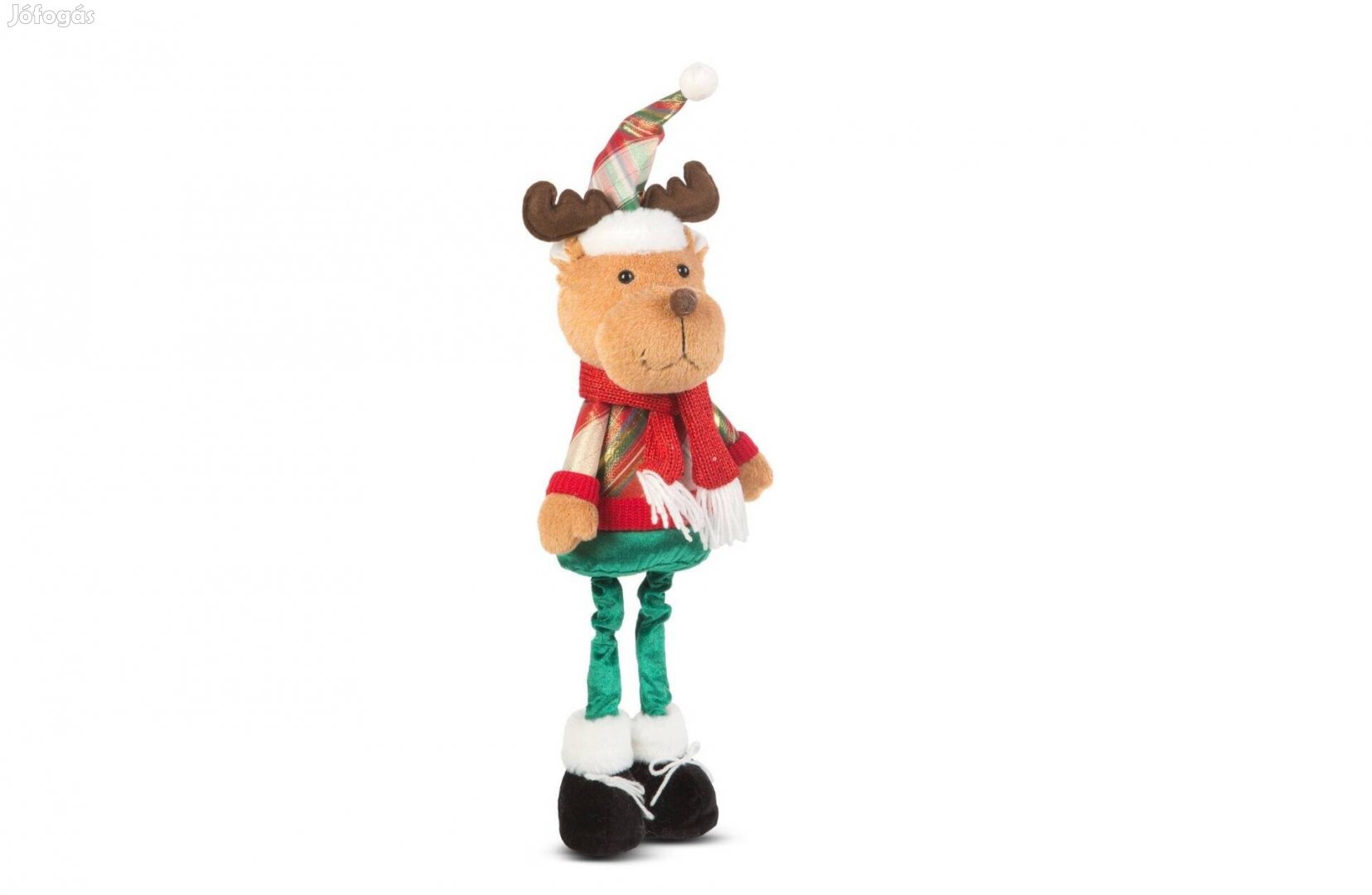 Rénszarvas karácsonyi textil manó figura - teleszkópos lábbal - 95cm