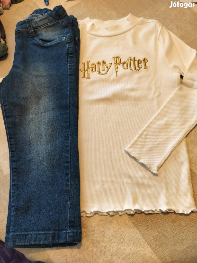 Reserved fehér Harry Potter felitatos pulcsi+ farmer leggings, 9 éves