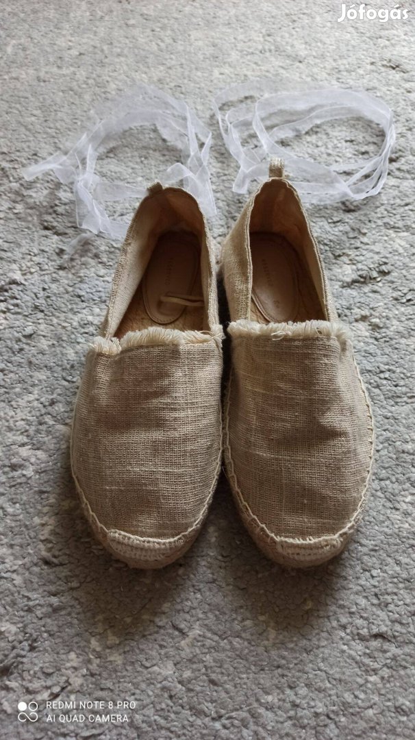Reserved natúr színű csillogós espadrilles cipő, belebújós cipő