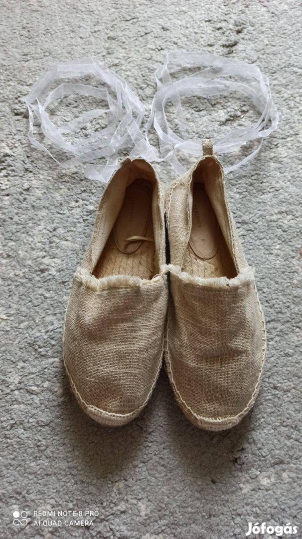 Reserved natúr színű csillogós espadrilles cipő, belebújós cipő
