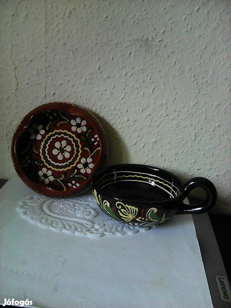 Retró1 db kézzel festett kerámia hamutál 1 db egy fülű