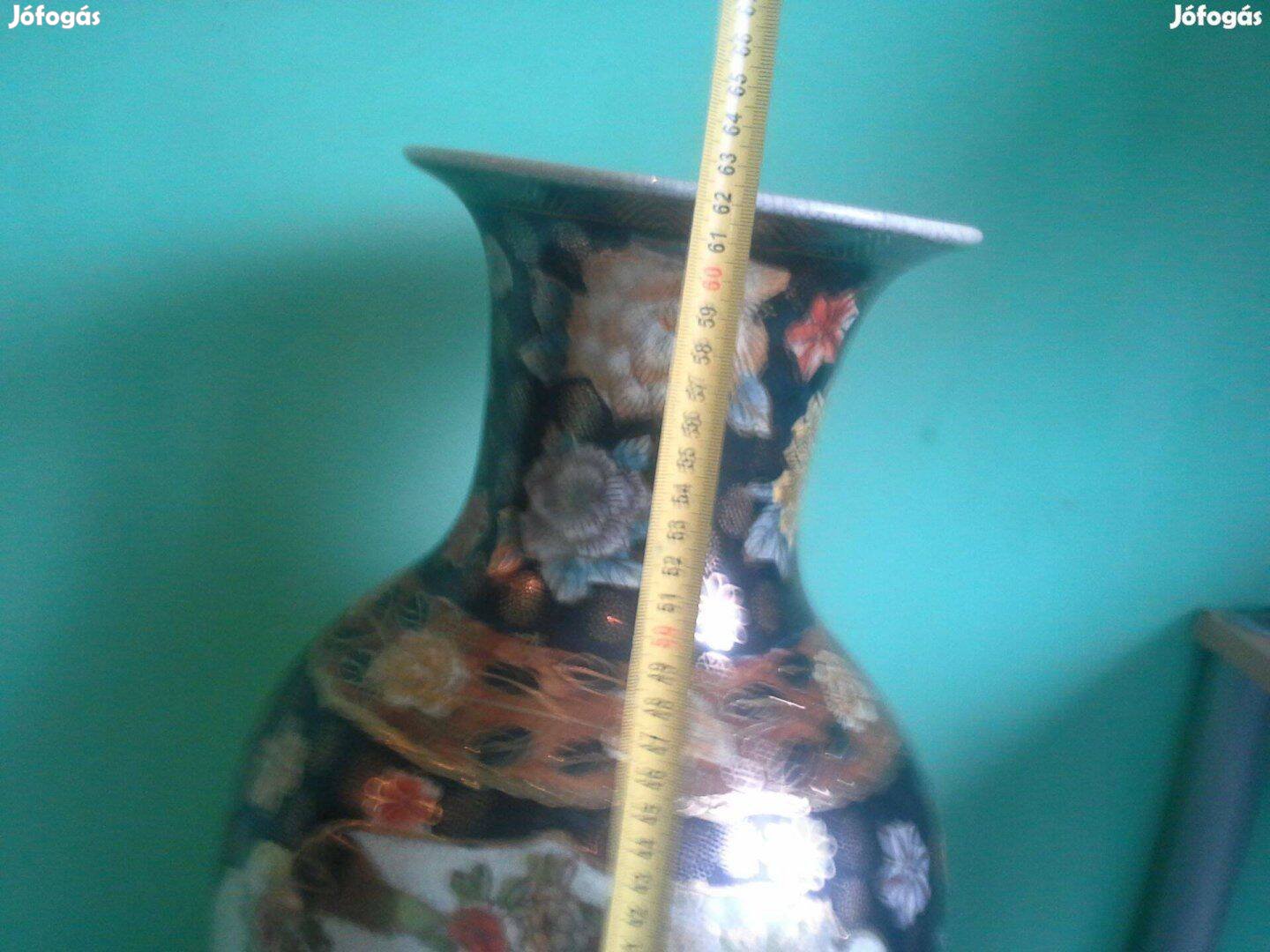 Retro 62 cm magas kézműves aranyszínű porcelán kerámia váza padlóváza