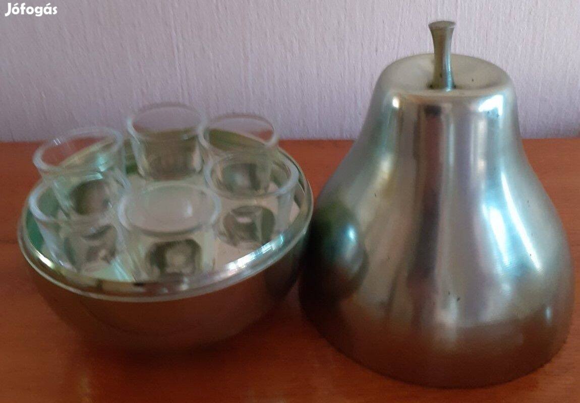 Retro 6 Személyes Pálinkás Készlet Fém Körte Formában