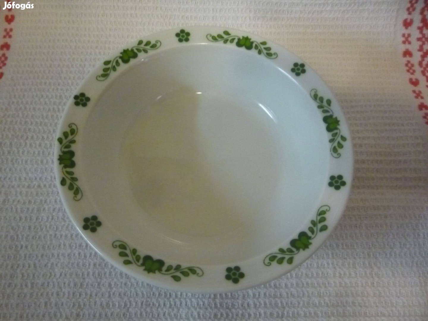 Retro Alföldi magyaros zöld mintás porcelán műzlis kompótos tányér