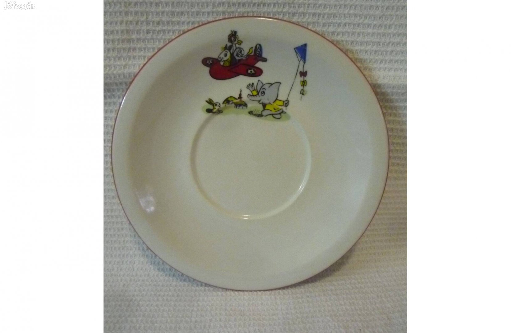 Retro Apulum porcelán állatok repülővel mintás gyermektányér 1 db