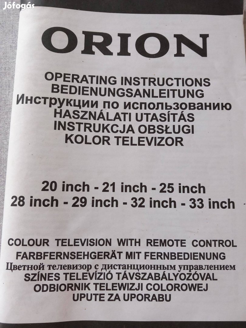 Retro Használati utasítás a 80-as évek Orion színes televizióhoz