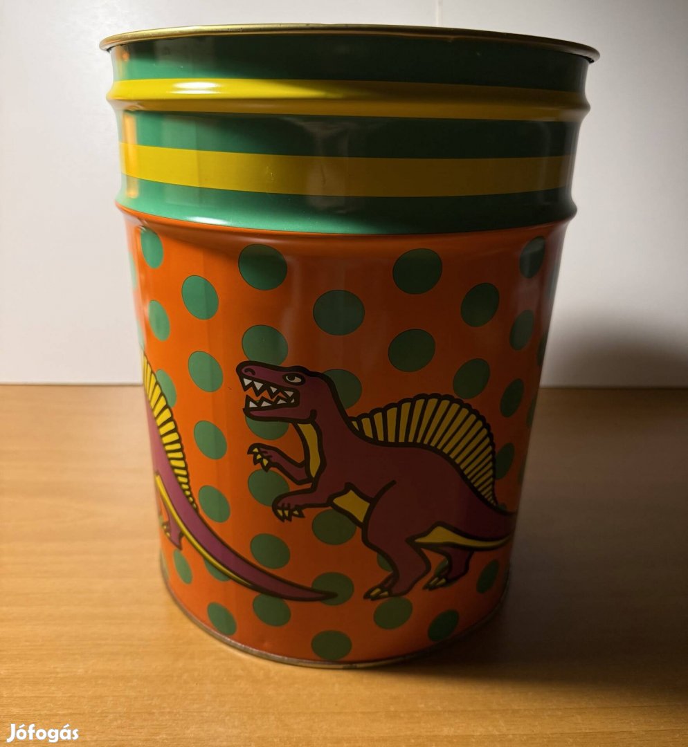 Retro IKEA gyerek fém papírkosár, szemetes dinoszauruszos