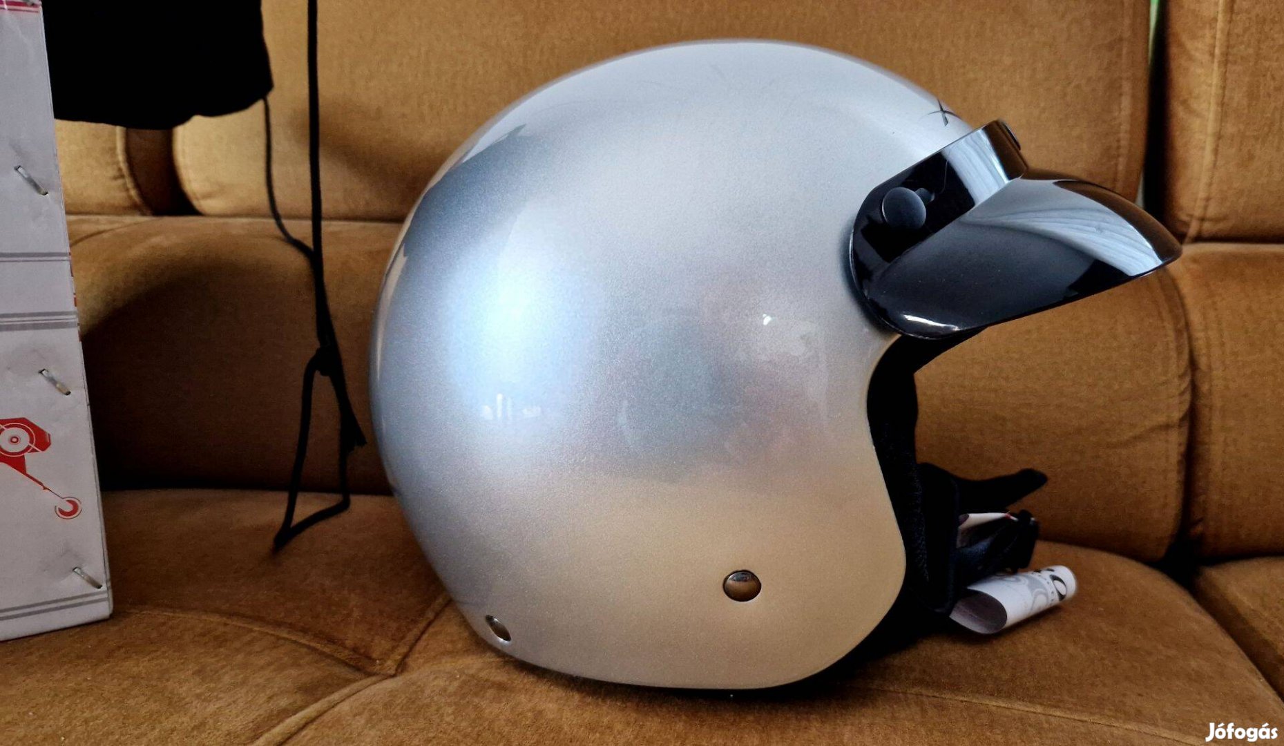 Retro JET motoros bukósisak nyitott sisak motor robogó ezüst CAFE 54