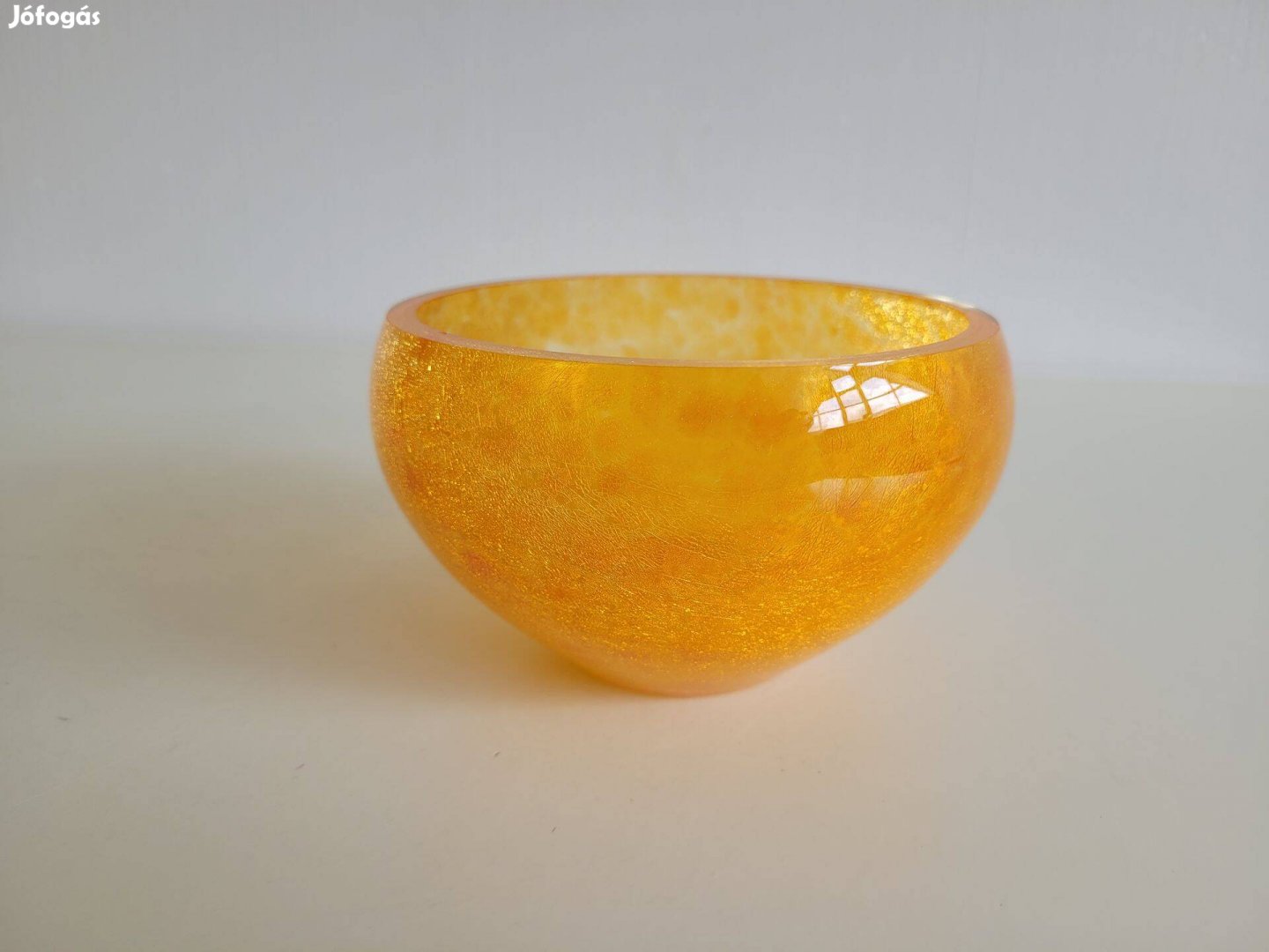 Retro Karcagi repesztett narancssárga fátyolüveg tál mid century